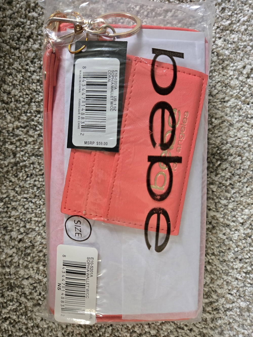 bebe Coral Wristlet With Card Holder with Gold Hardware